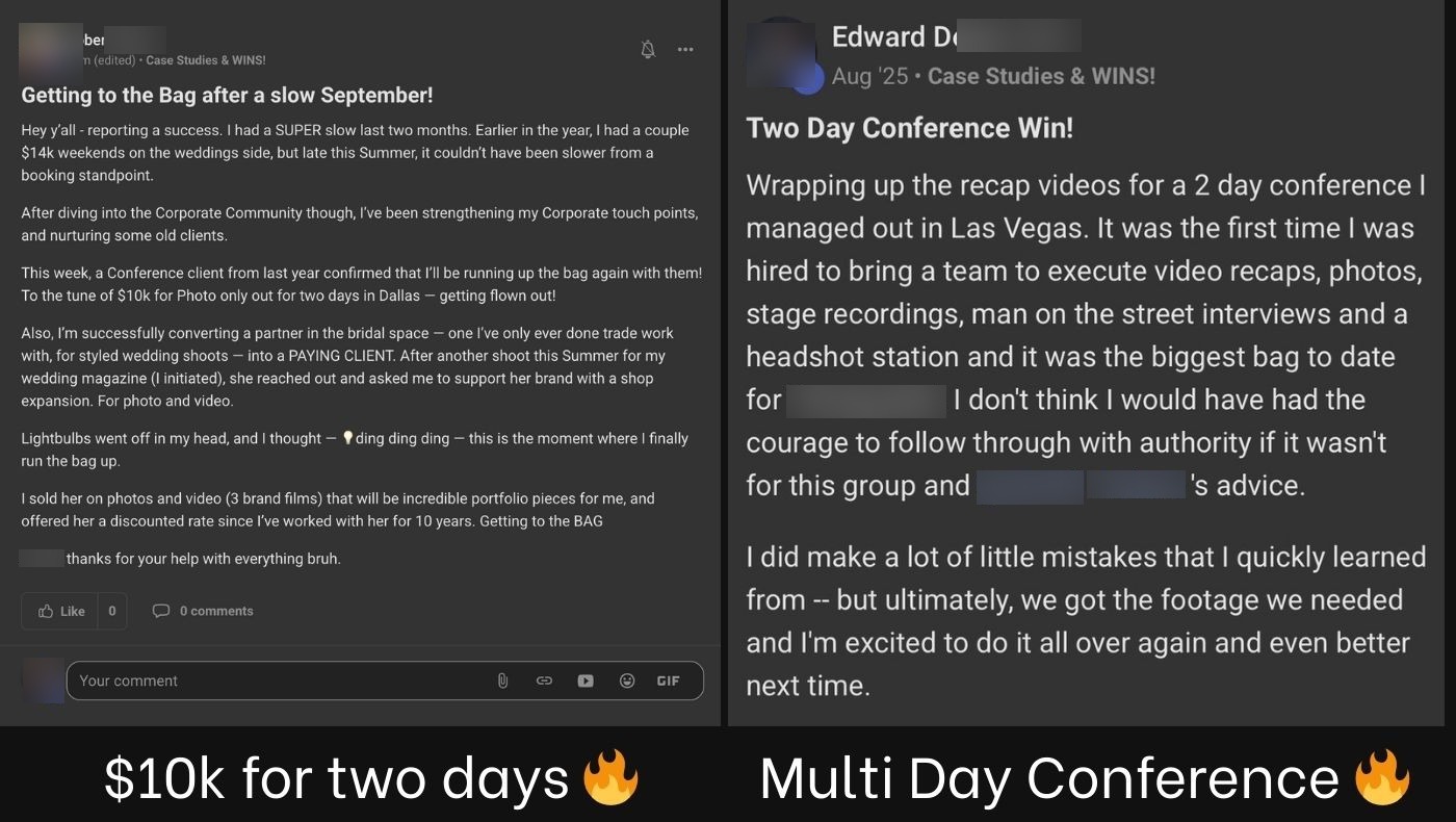 Community win posts: $10k for two days and a multi-day conference booking