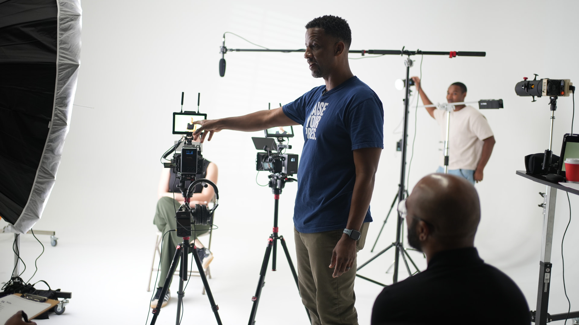 Jerrell Trulove directing a multi-camera interview setup